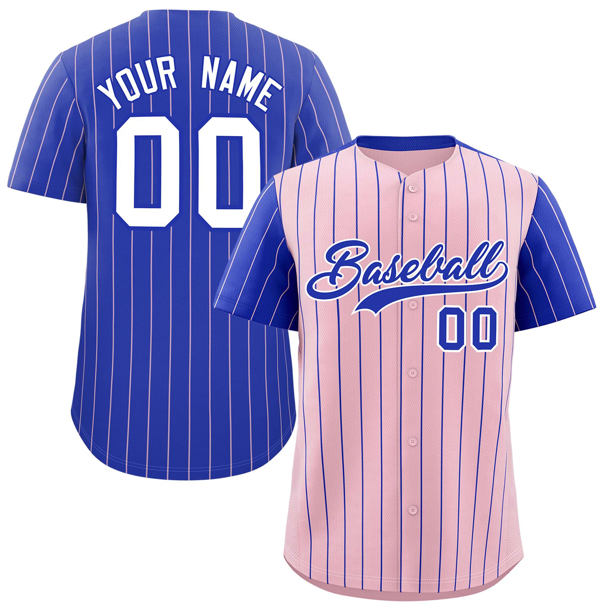 Custom Light Pink Royal Pinstripe Personalized Raglan Sleeves Authentic Baseball Jersey