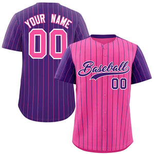 Custom Pink Purple Pinstripe Personalized Raglan Sleeves Authentic Baseball Jersey