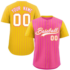 Custom Pink Gold Pinstripe Personalized Raglan Sleeves Authentic Baseball Jersey