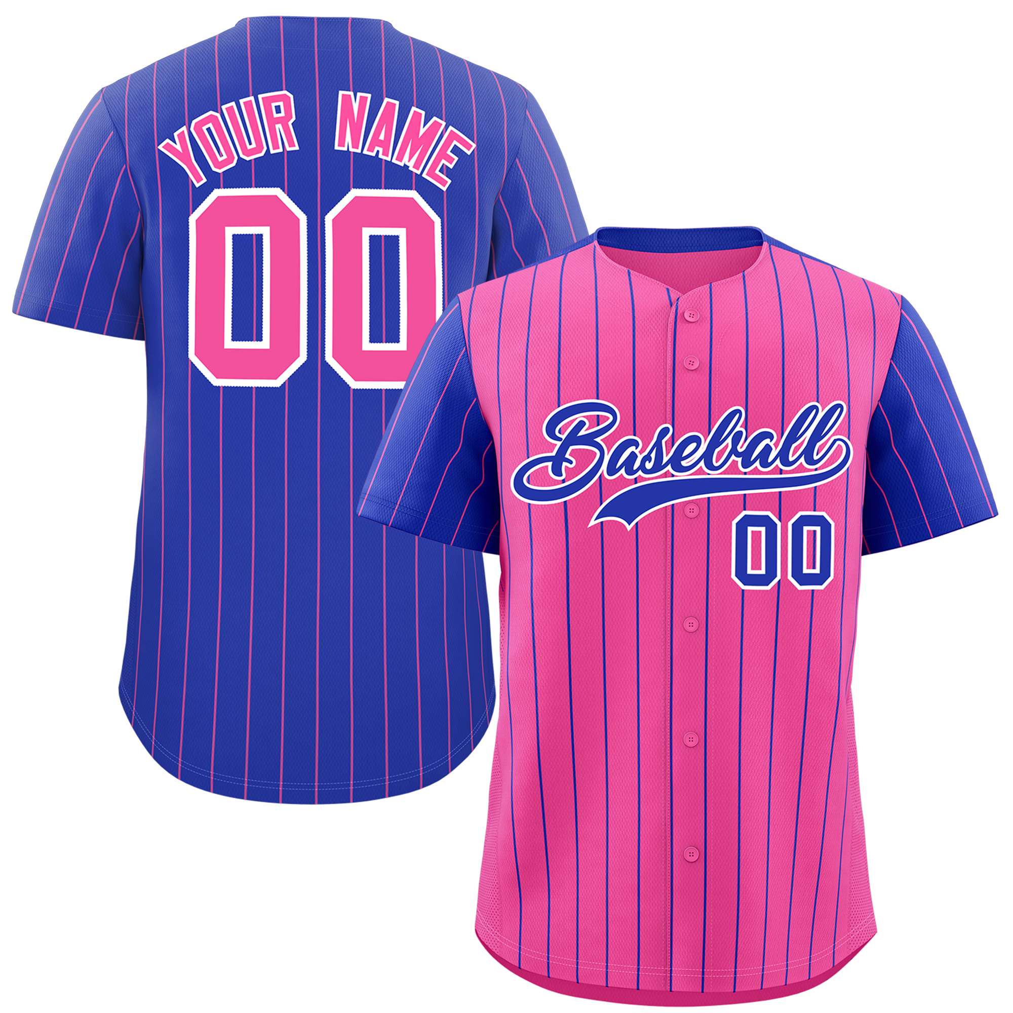 Custom Pink Royal Pinstripe Personalized Raglan Sleeves Authentic Baseball Jersey