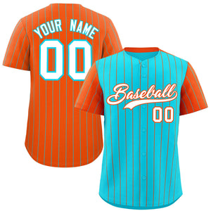 Custom Sky Blue Orange Pinstripe Personalized Raglan Sleeves Authentic Baseball Jersey