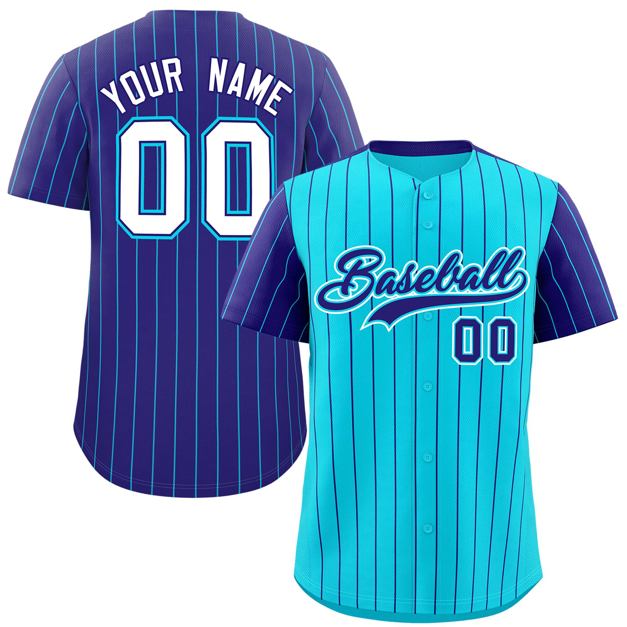 Custom Sky Blue Purple Pinstripe Personalized Raglan Sleeves Authentic Baseball Jersey