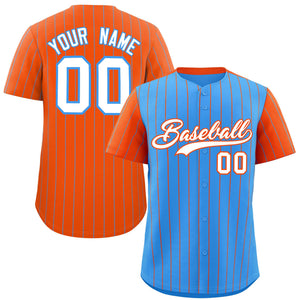 Custom Powder Blue Orange Pinstripe Personalized Raglan Sleeves Authentic Baseball Jersey