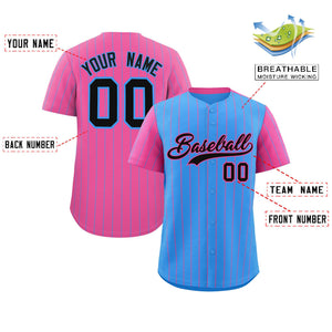 Custom Powder Blue Pink Pinstripe Personalized Raglan Sleeves Authentic Baseball Jersey