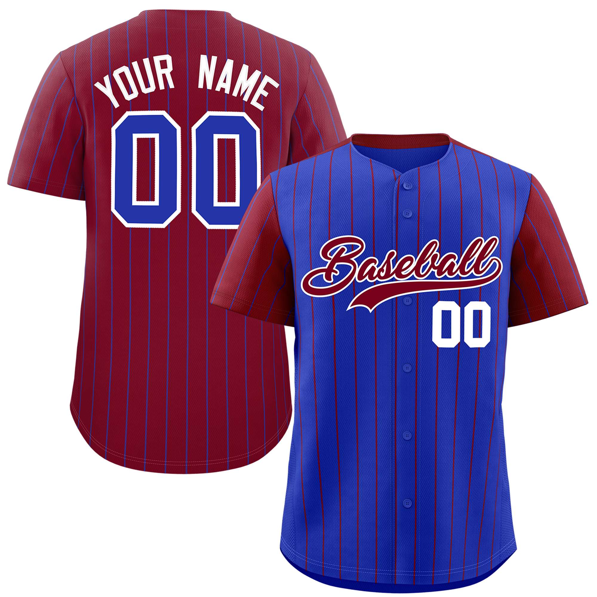 Custom Royal Crimson Pinstripe Personalized Raglan Sleeves Authentic Baseball Jersey