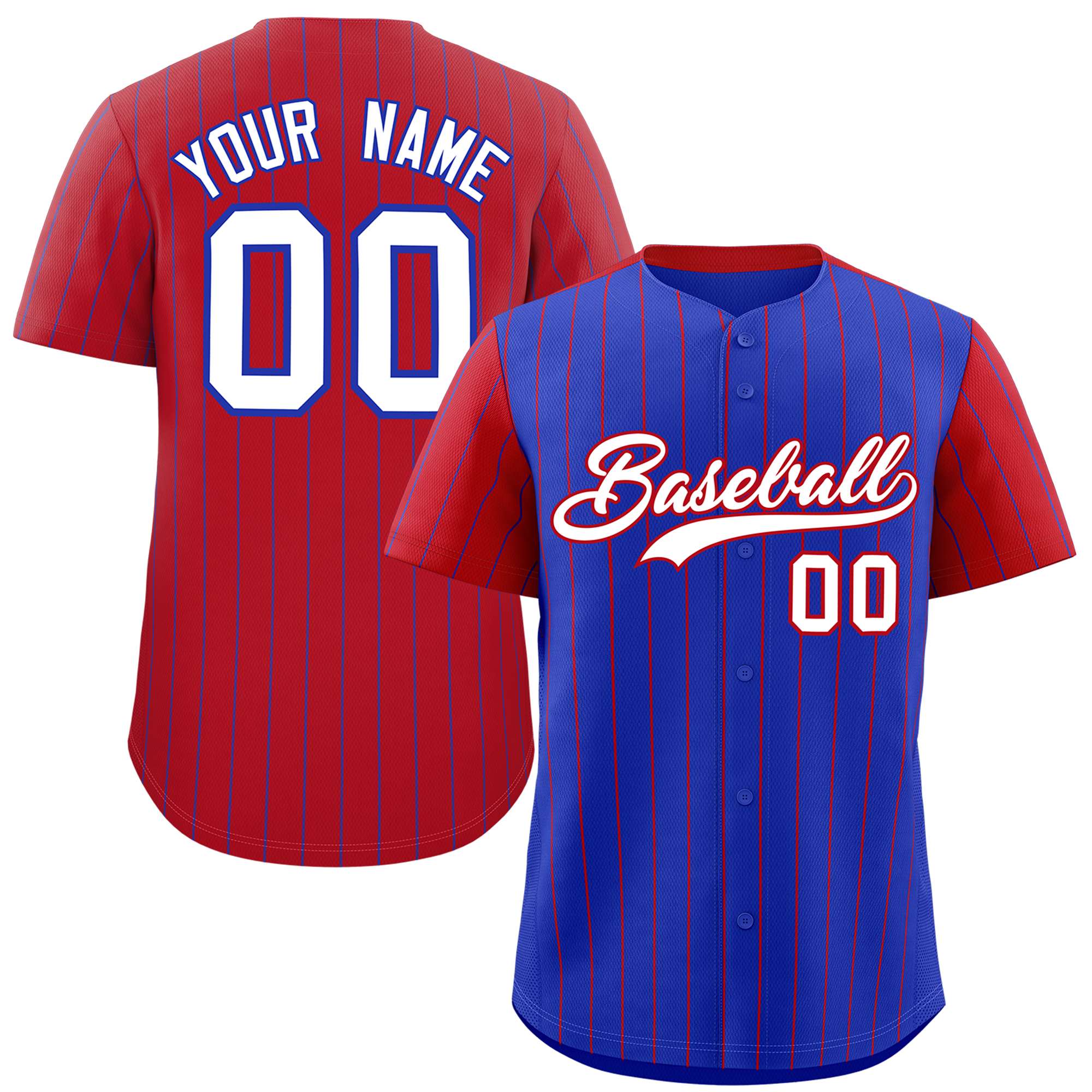 Custom Royal Red Pinstripe Personalized Raglan Sleeves Authentic Baseball Jersey