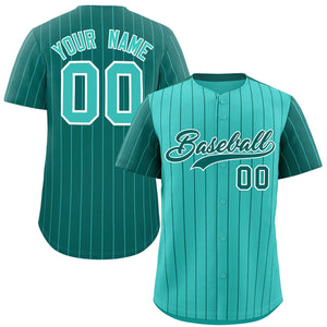 Custom Bright Green Aqua Pinstripe Personalized Raglan Sleeves Authentic Baseball Jersey