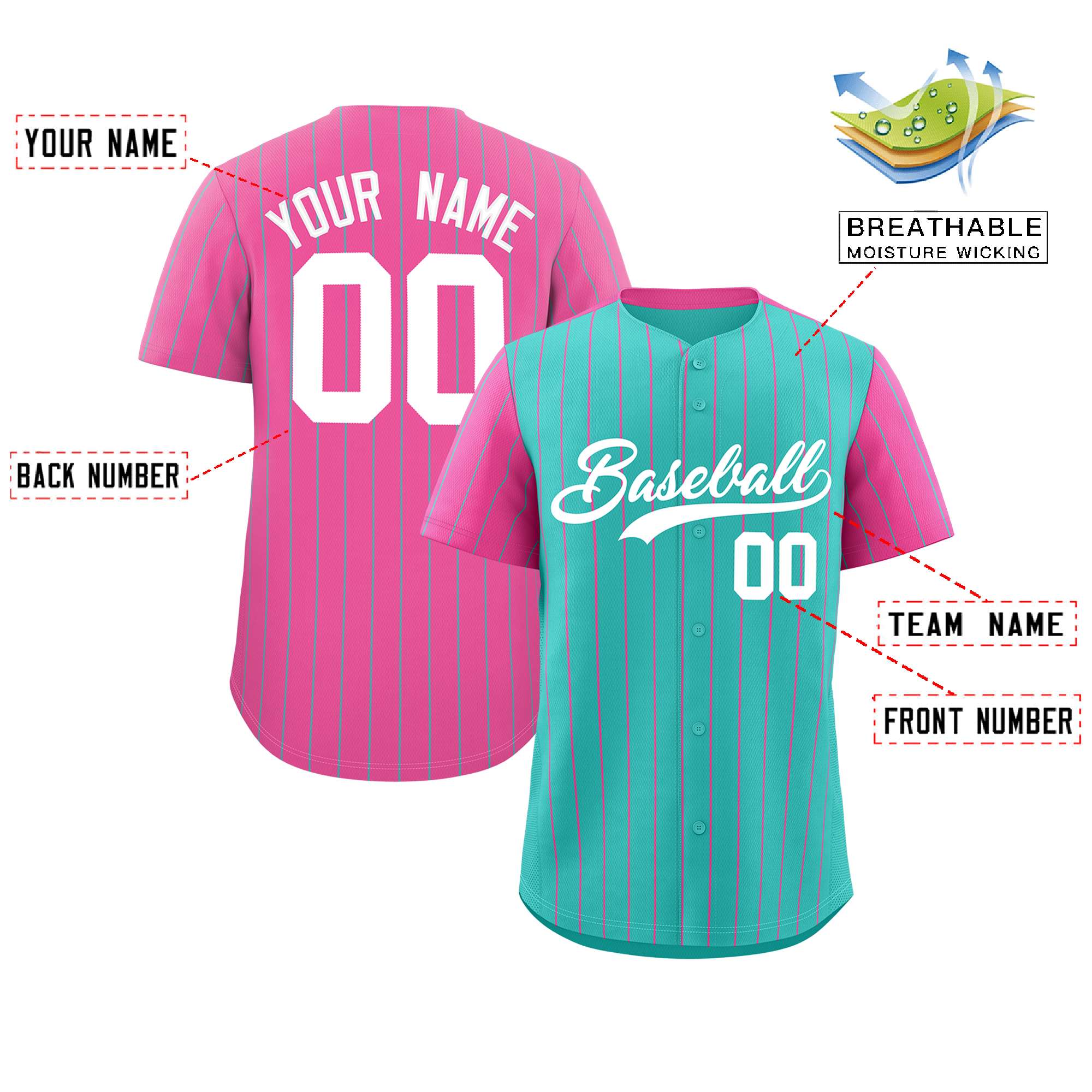 Custom Bright Green Pink Pinstripe Personalized Raglan Sleeves Authentic Baseball Jersey