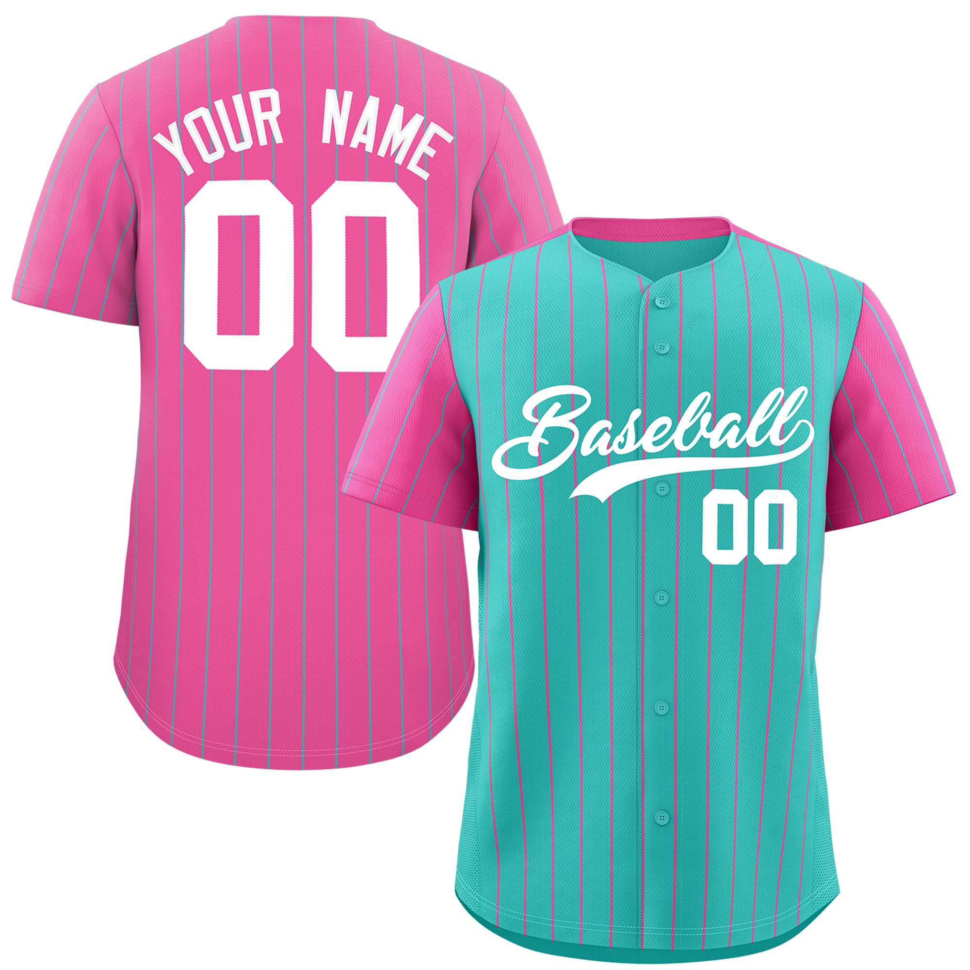 Custom Bright Green Pink Pinstripe Personalized Raglan Sleeves Authentic Baseball Jersey