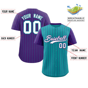 Custom Aqua Purple Pinstripe Personalized Raglan Sleeves Authentic Baseball Jersey