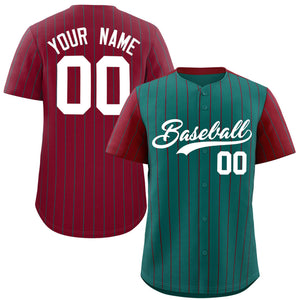 Custom Aqua Crimson Pinstripe Personalized Raglan Sleeves Authentic Baseball Jersey