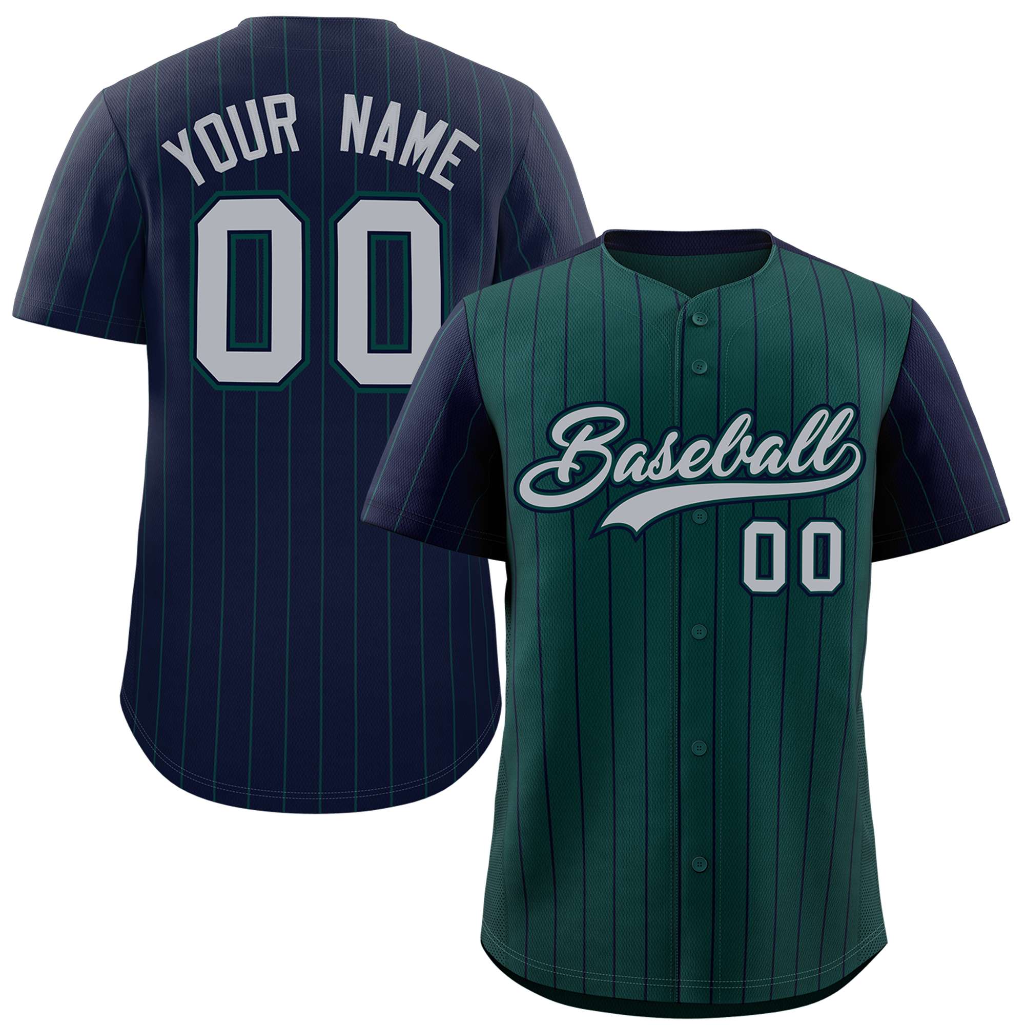 Custom Midnight Green Navy Pinstripe Personalized Raglan Sleeves Authentic Baseball Jersey