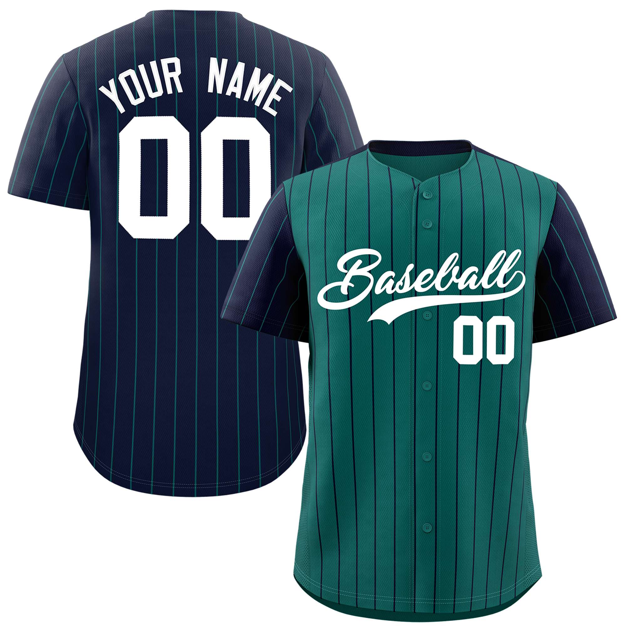 Custom Aqua Navy Pinstripe Personalized Raglan Sleeves Authentic Baseball Jersey