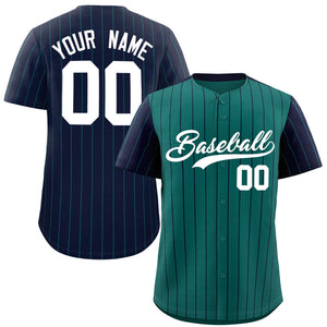 Custom Aqua Navy Pinstripe Personalized Raglan Sleeves Authentic Baseball Jersey