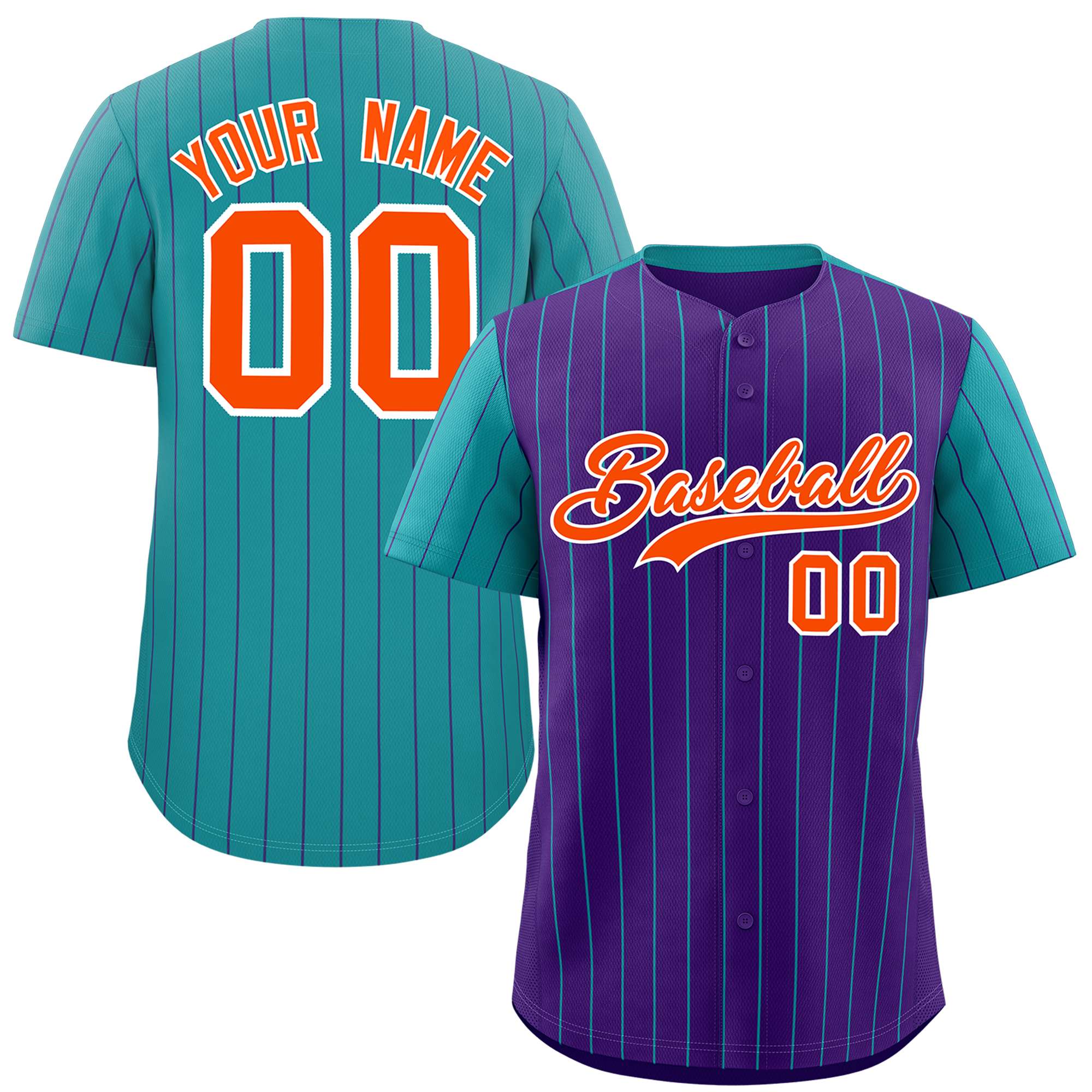 Custom Purple Aqua Pinstripe Personalized Raglan Sleeves Authentic Baseball Jersey