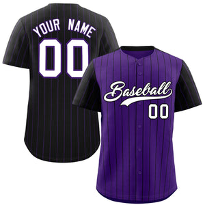 Custom Purple Black Pinstripe Personalized Raglan Sleeves Authentic Baseball Jersey