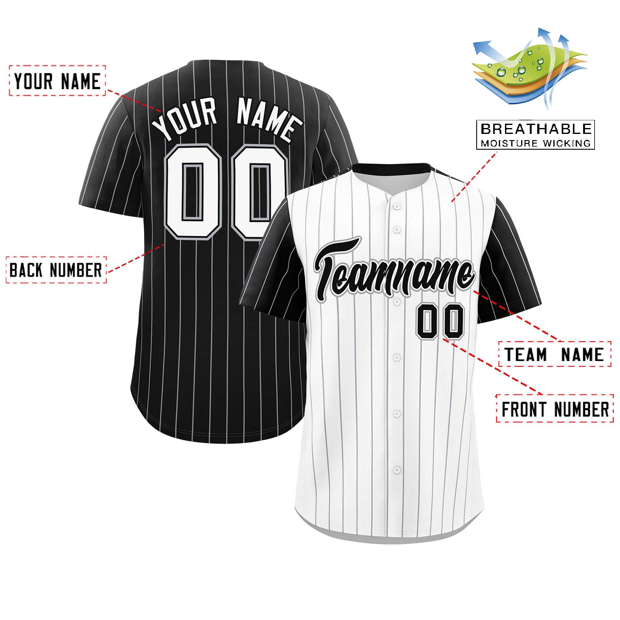 Custom White Black Pinstripe Personalized Raglan Sleeves Authentic Baseball Jersey