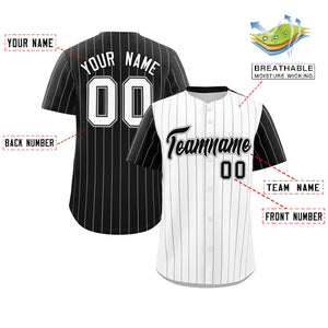 Custom White Black Pinstripe Personalized Raglan Sleeves Authentic Baseball Jersey