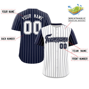 Custom White Navy Pinstripe Personalized Raglan Sleeves Authentic Baseball Jersey