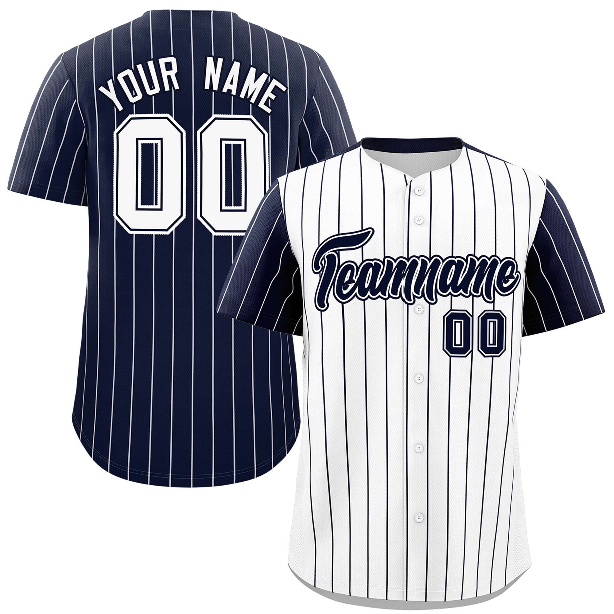 Custom White Navy Pinstripe Personalized Raglan Sleeves Authentic Baseball Jersey