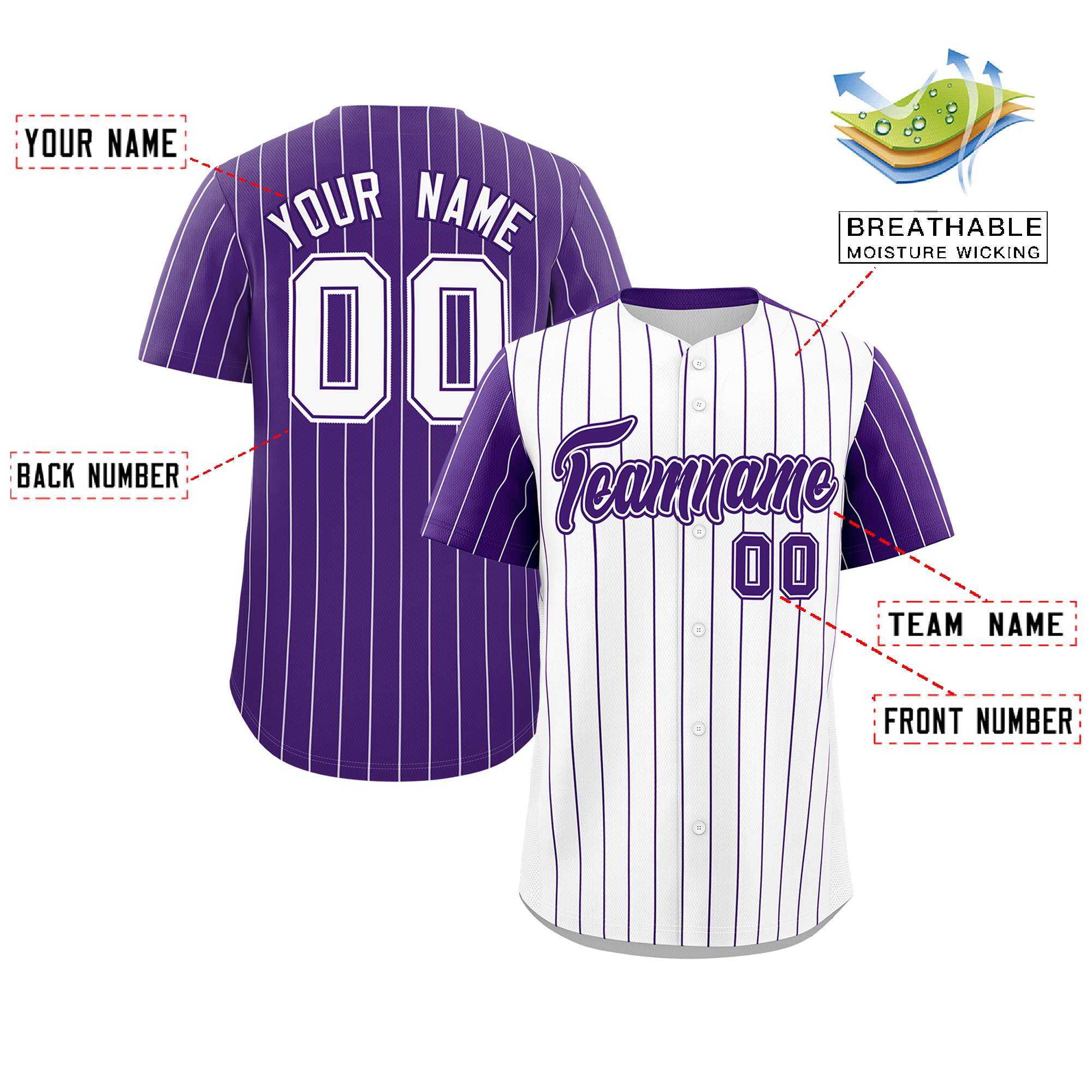 Custom White Purple Pinstripe Personalized Raglan Sleeves Authentic Baseball Jersey