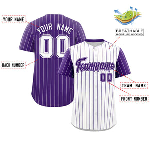 Custom White Purple Pinstripe Personalized Raglan Sleeves Authentic Baseball Jersey