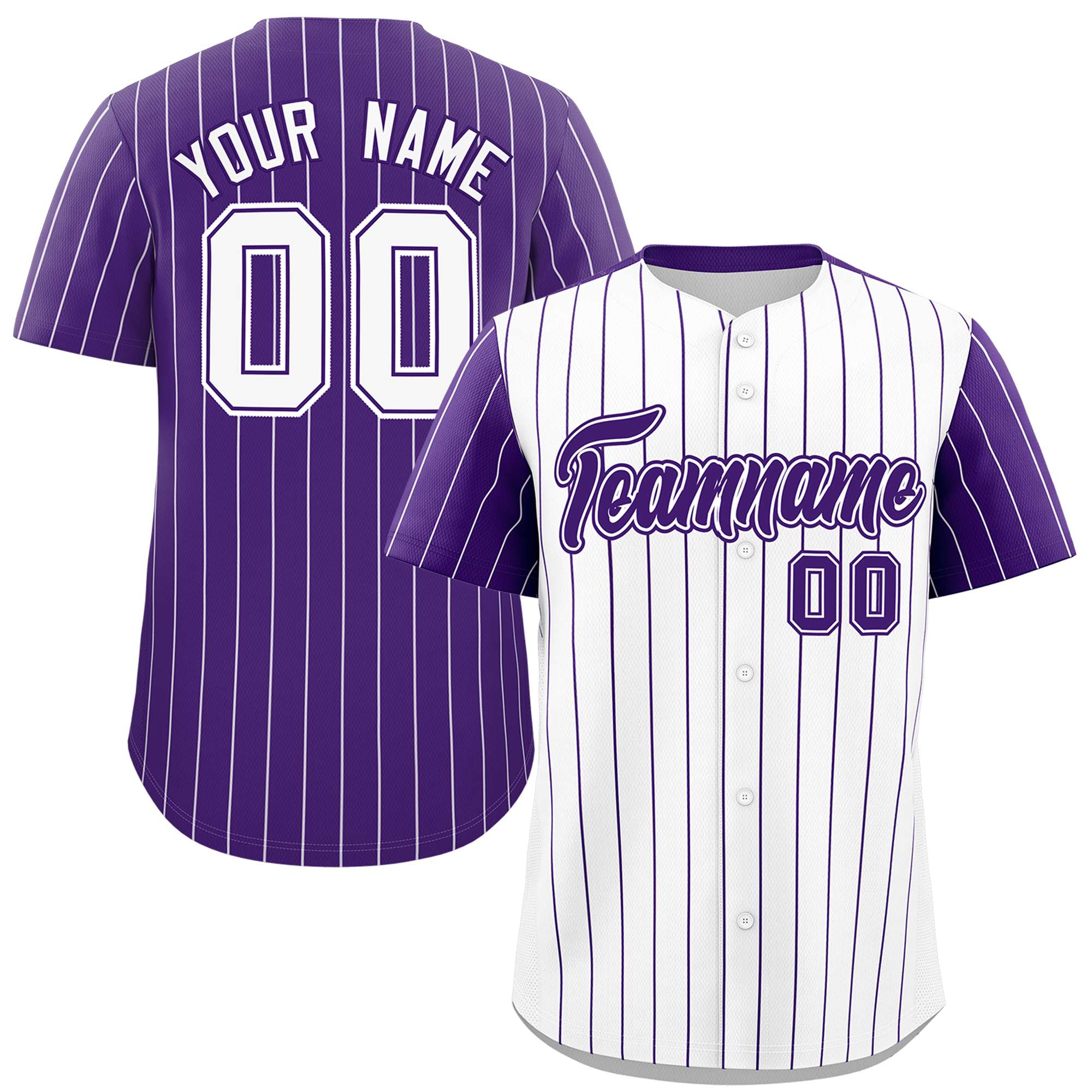 Custom White Purple Pinstripe Personalized Raglan Sleeves Authentic Baseball Jersey