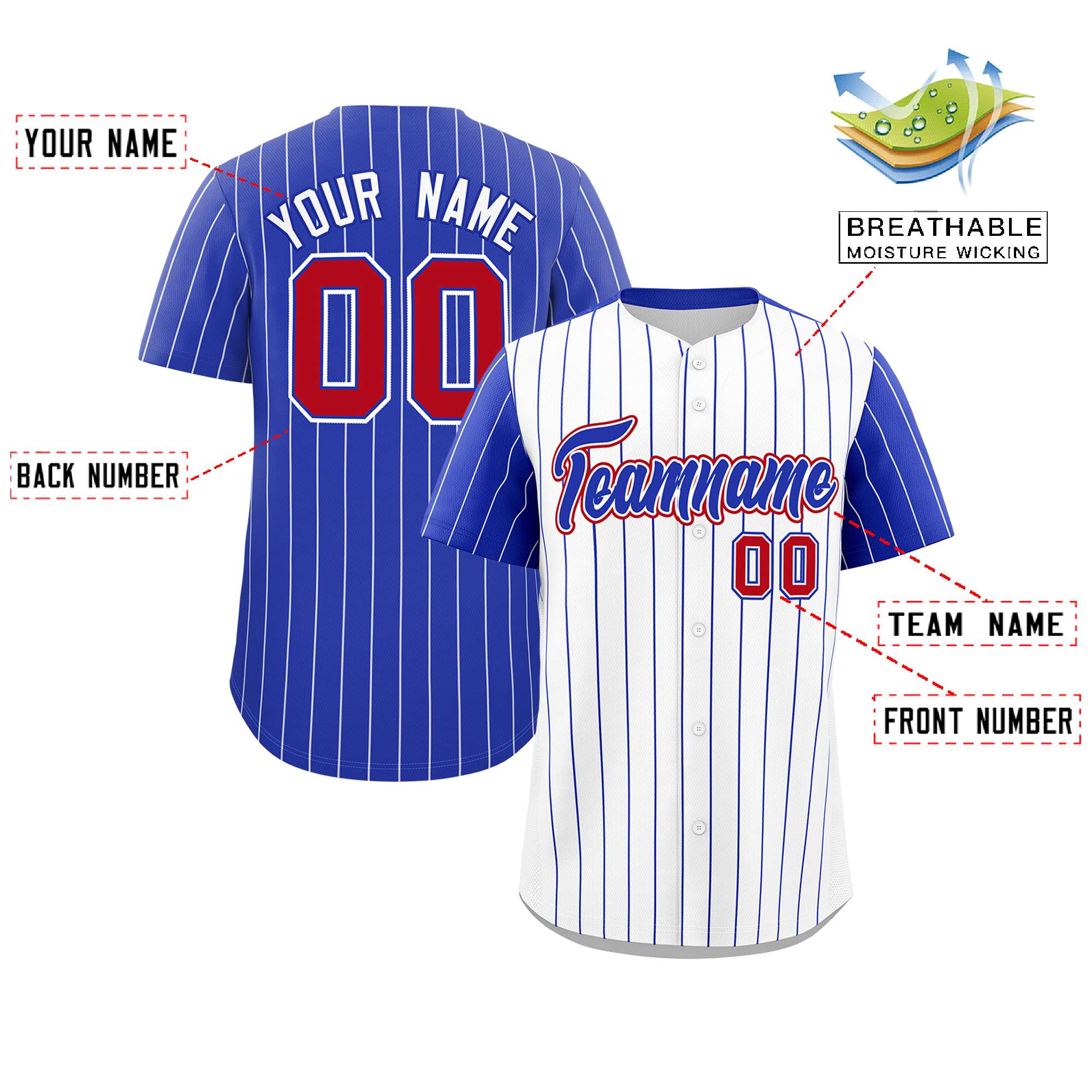 Custom White Royal Pinstripe Personalized Raglan Sleeves Authentic Baseball Jersey