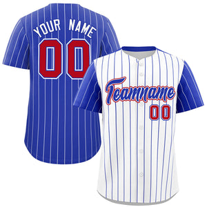 Custom White Royal Pinstripe Personalized Raglan Sleeves Authentic Baseball Jersey