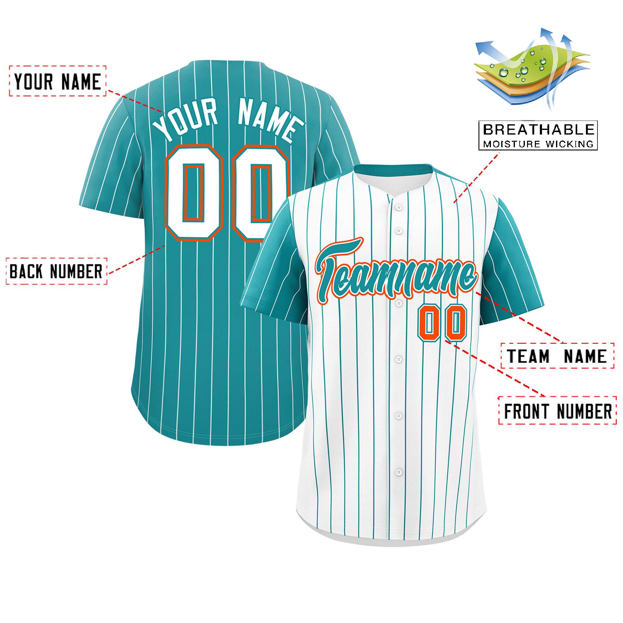 Custom White Aqua Pinstripe Personalized Raglan Sleeves Authentic Baseball Jersey