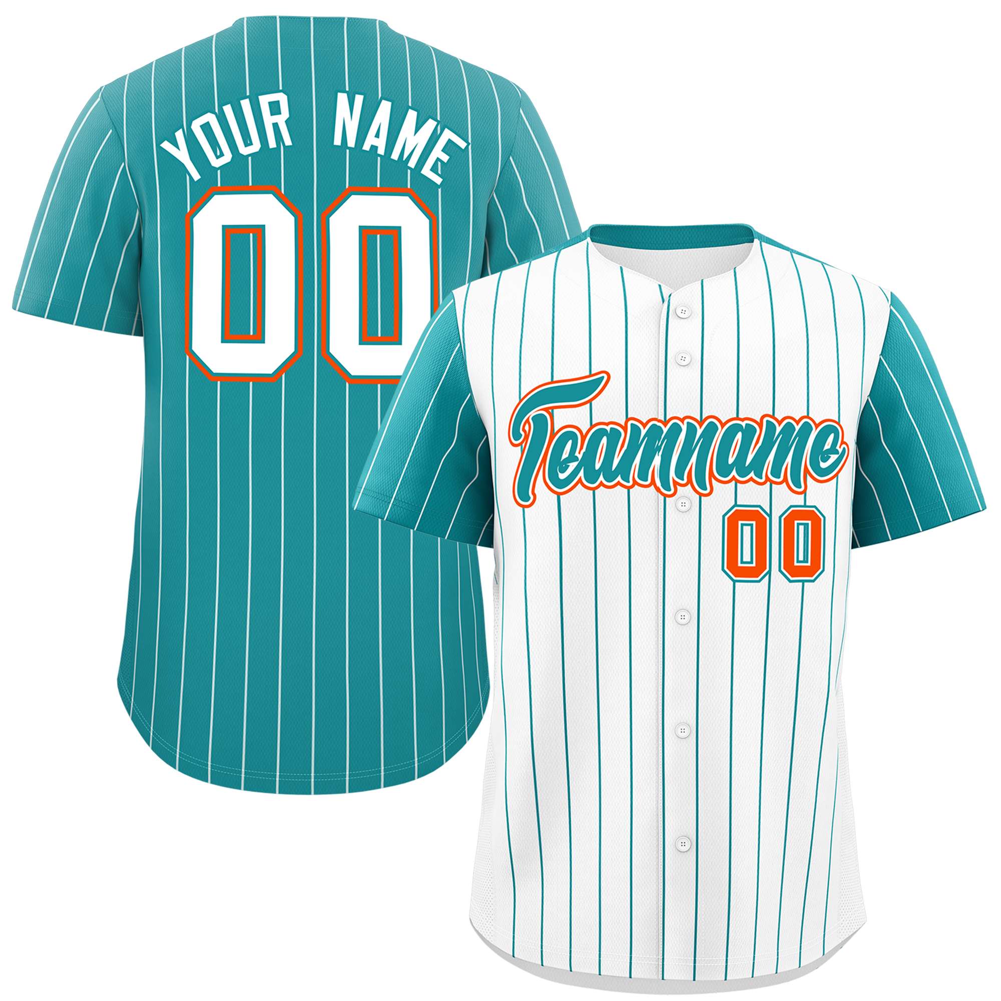 Custom White Aqua Pinstripe Personalized Raglan Sleeves Authentic Baseball Jersey