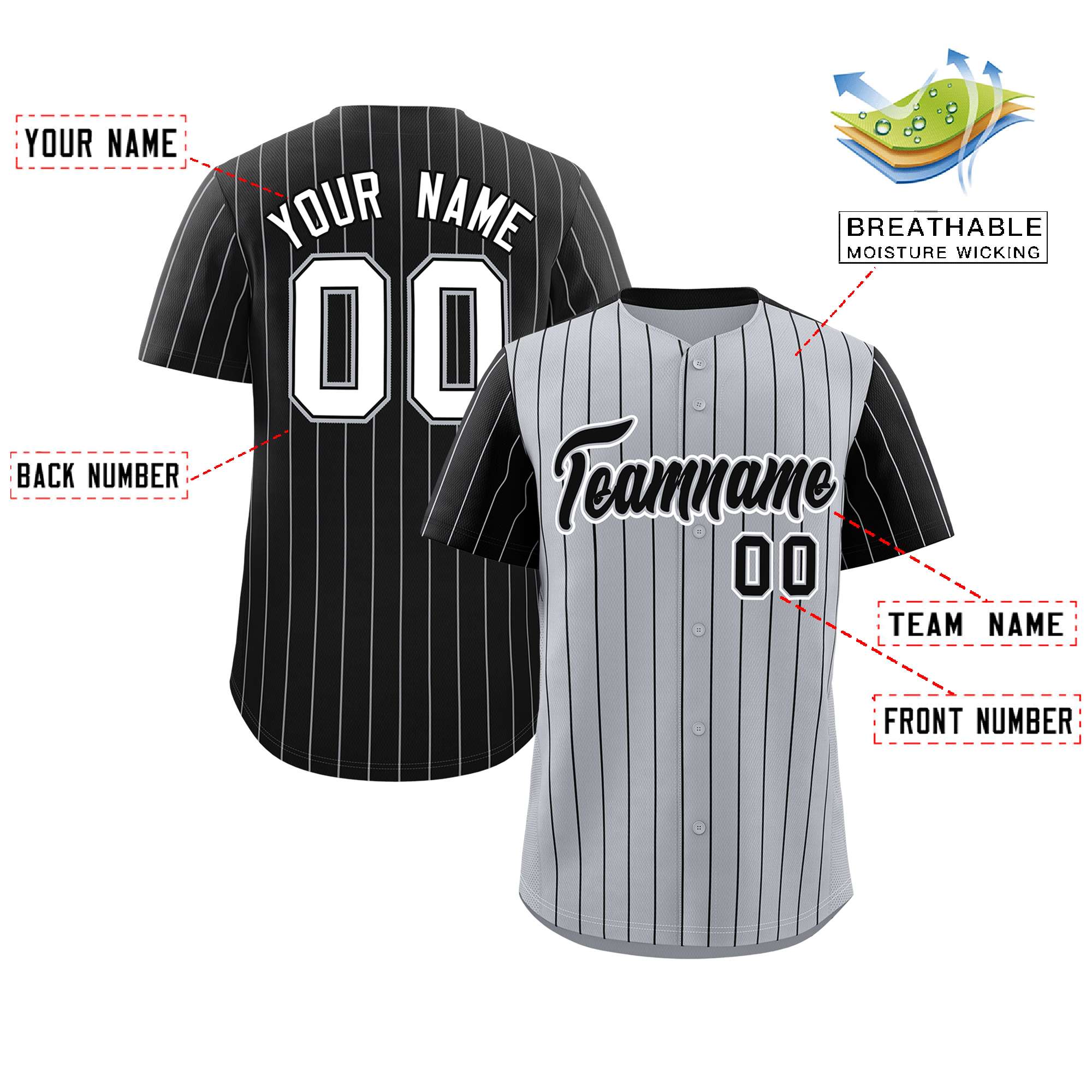 Custom Gray Black Pinstripe Personalized Raglan Sleeves Authentic Baseball Jersey