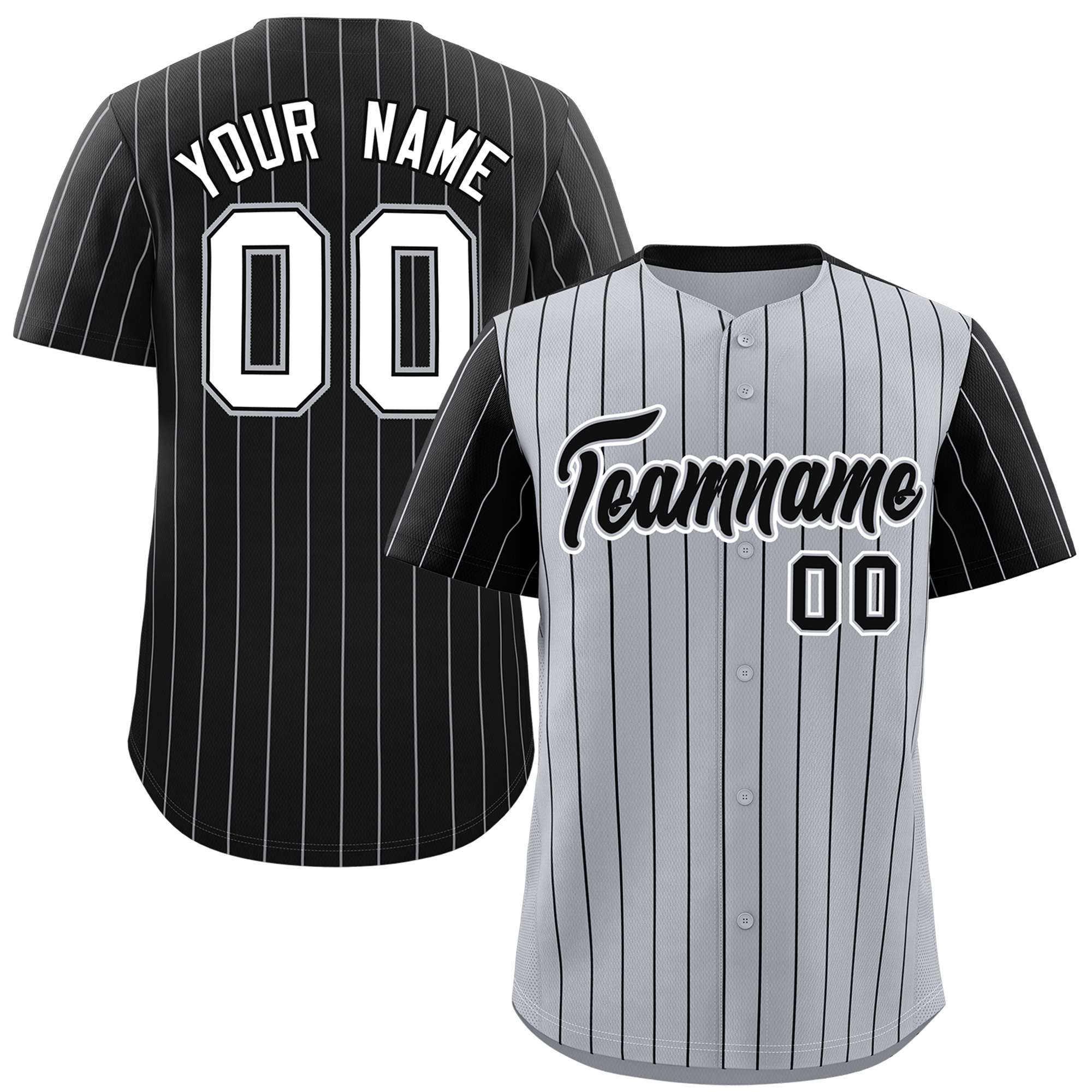 Custom Gray Black Pinstripe Personalized Raglan Sleeves Authentic Baseball Jersey