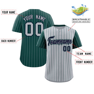 Custom Gray Midnight Green Pinstripe Personalized Raglan Sleeves Authentic Baseball Jersey