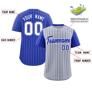 Custom Gray Royal Pinstripe Personalized Raglan Sleeves Authentic Baseball Jersey