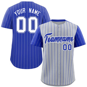 Custom Gray Royal Pinstripe Personalized Raglan Sleeves Authentic Baseball Jersey