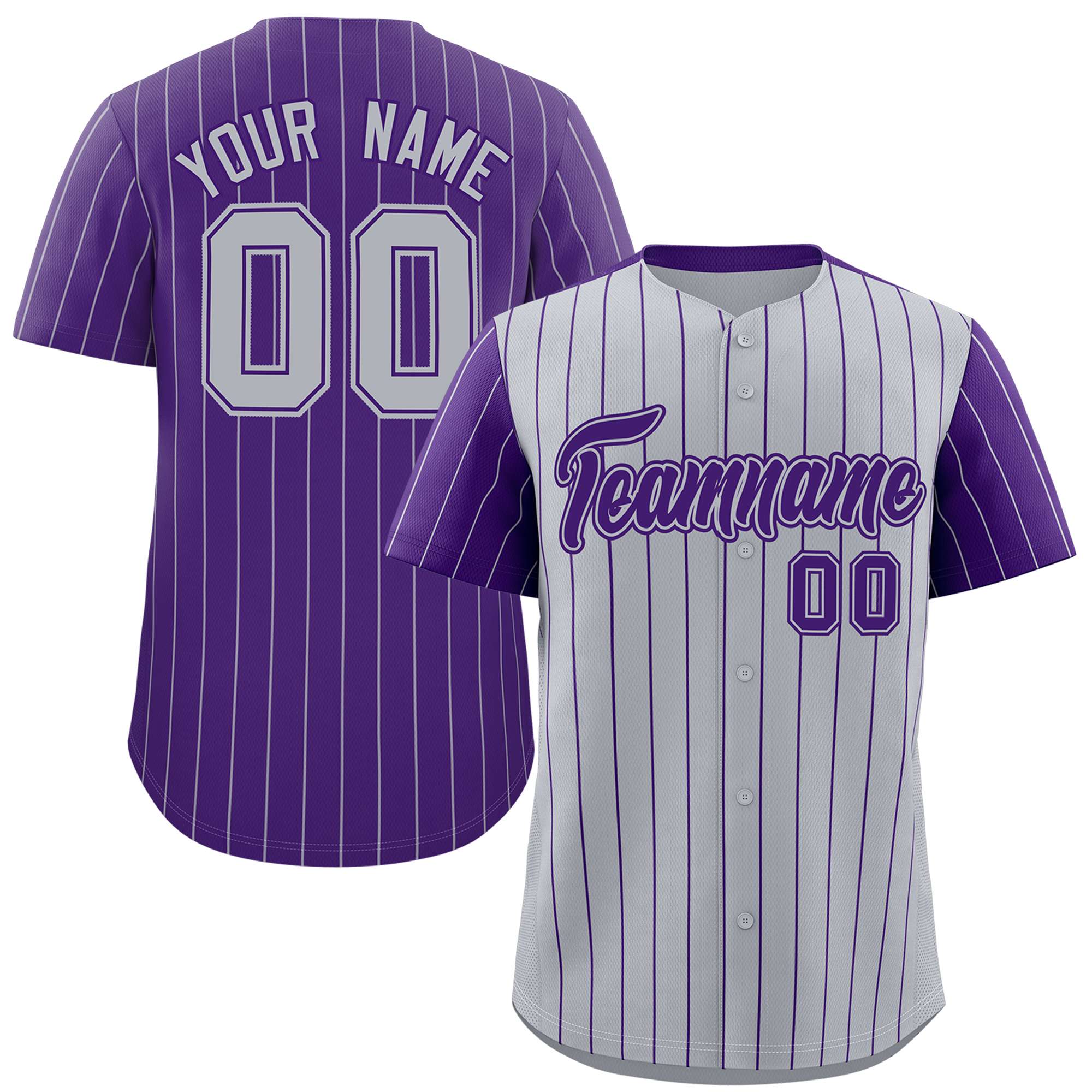 Custom Gray Purple Pinstripe Personalized Raglan Sleeves Authentic Baseball Jersey