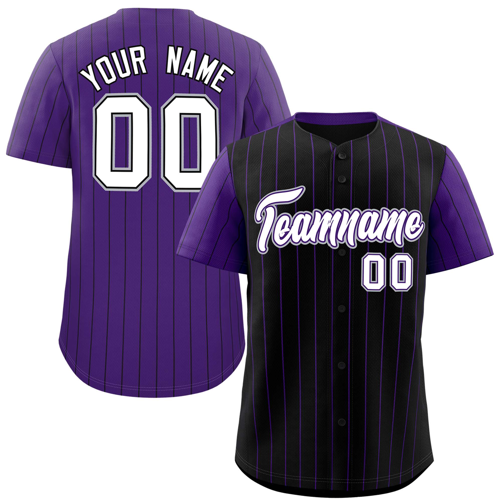 Custom Black Purple Pinstripe Personalized Raglan Sleeves Authentic Baseball Jersey