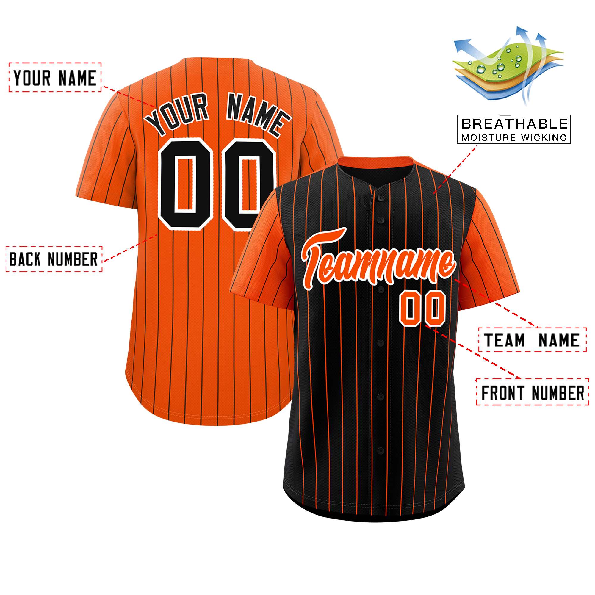 Custom Black Orange Pinstripe Personalized Raglan Sleeves Authentic Baseball Jersey