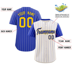 Custom Cream Royal Pinstripe Personalized Raglan Sleeves Authentic Baseball Jersey