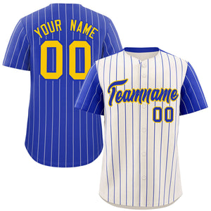 Custom Cream Royal Pinstripe Personalized Raglan Sleeves Authentic Baseball Jersey