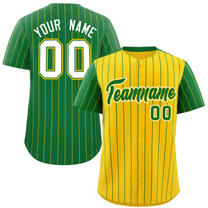 Custom Gold Kelly Green Pinstripe Personalized Raglan Sleeves Authentic Baseball Jersey