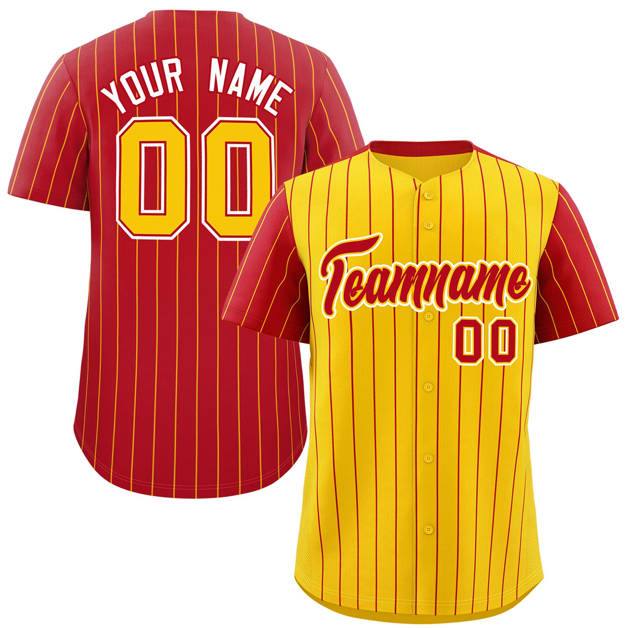 Custom Gold Red Pinstripe Personalized Raglan Sleeves Authentic Baseball Jersey