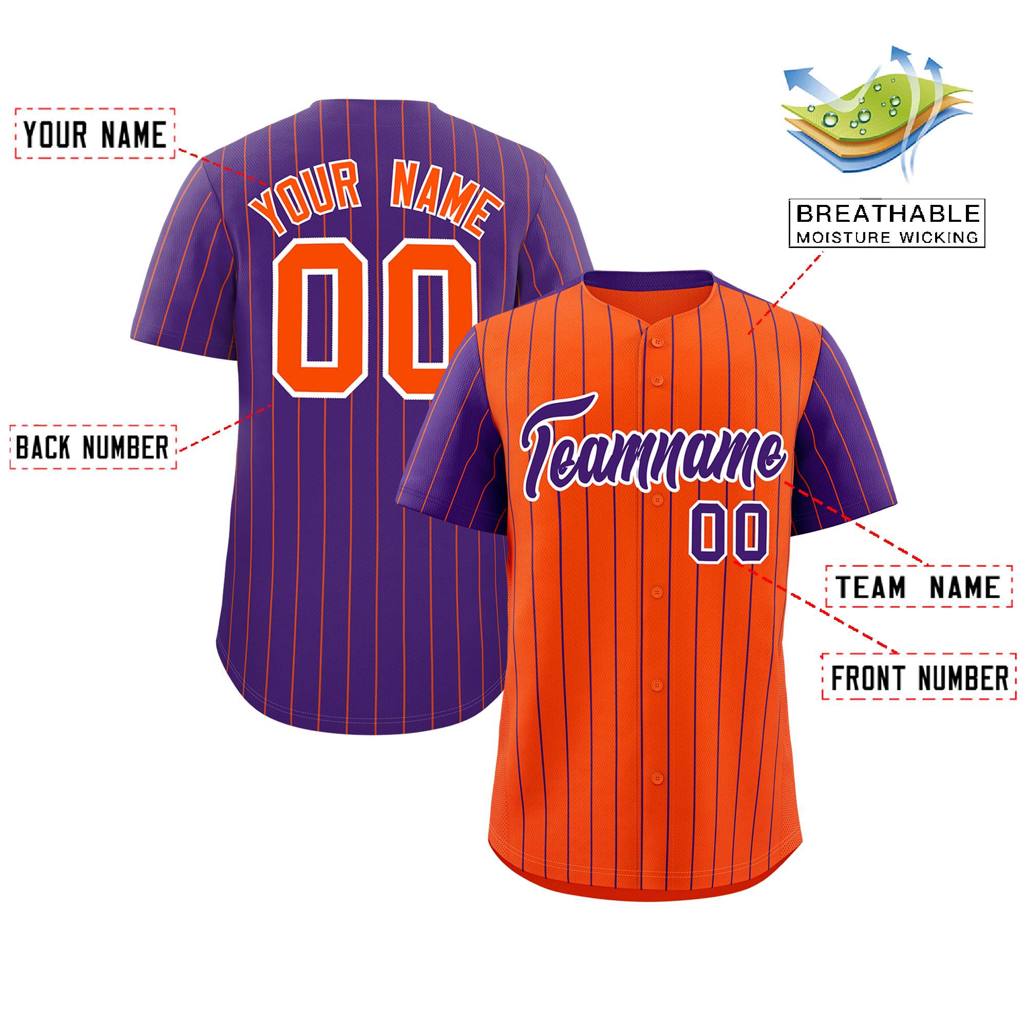 Custom Orange Purple Pinstripe Personalized Raglan Sleeves Authentic Baseball Jersey