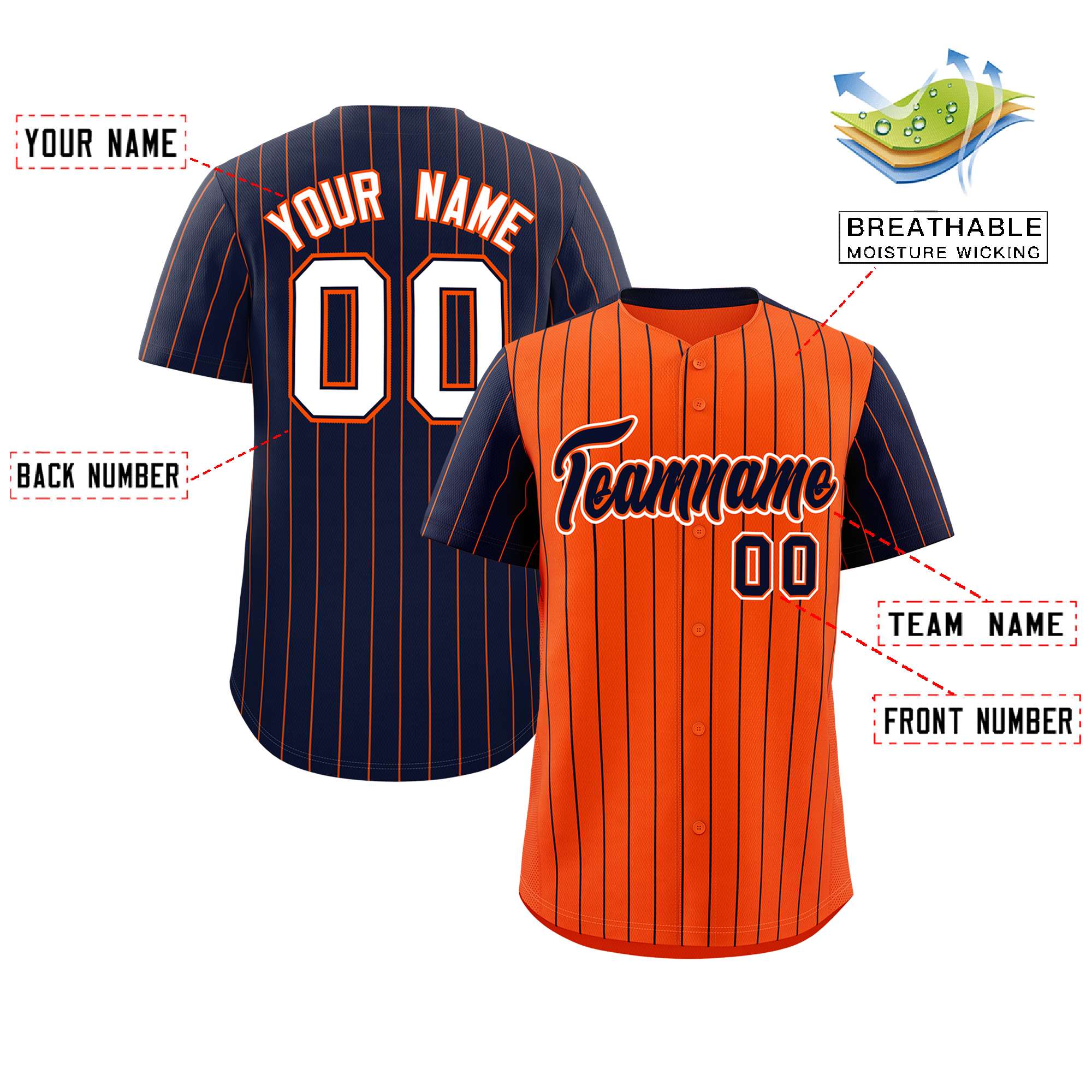 Custom Orange Navy Pinstripe Personalized Raglan Sleeves Authentic Baseball Jersey