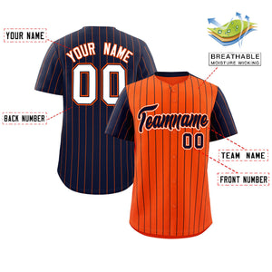 Custom Orange Navy Pinstripe Personalized Raglan Sleeves Authentic Baseball Jersey