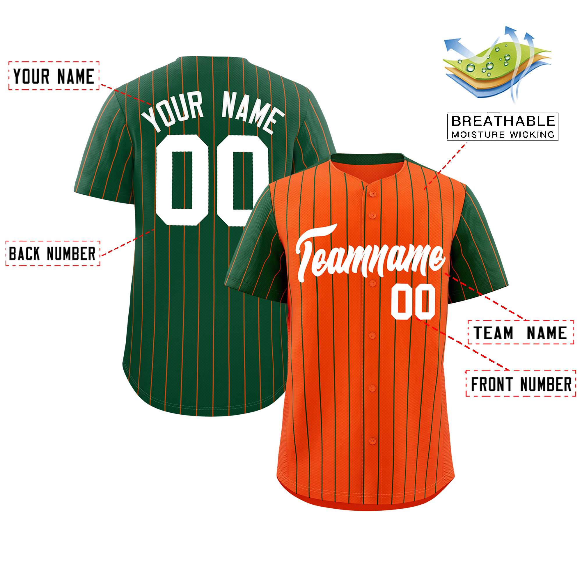 Custom Orange Green Pinstripe Personalized Raglan Sleeves Authentic Baseball Jersey