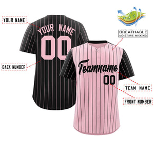 Custom Light Pink Black Pinstripe Personalized Raglan Sleeves Authentic Baseball Jersey