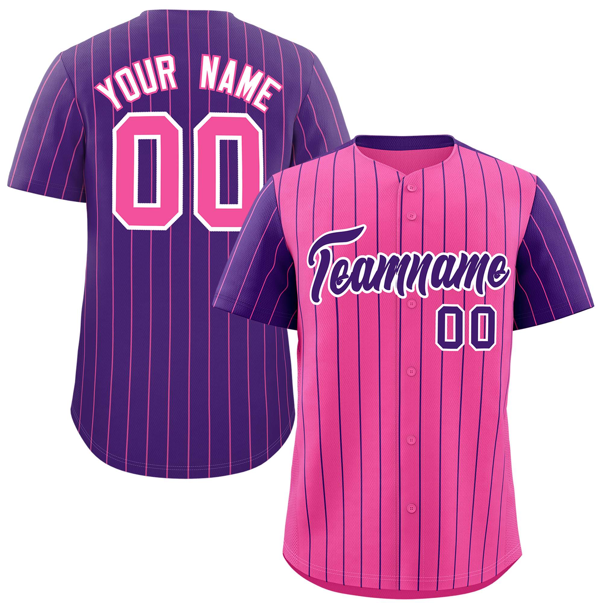 Custom Pink Purple Pinstripe Personalized Raglan Sleeves Authentic Baseball Jersey