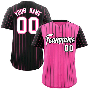 Custom Pink Black Pinstripe Personalized Raglan Sleeves Authentic Baseball Jersey